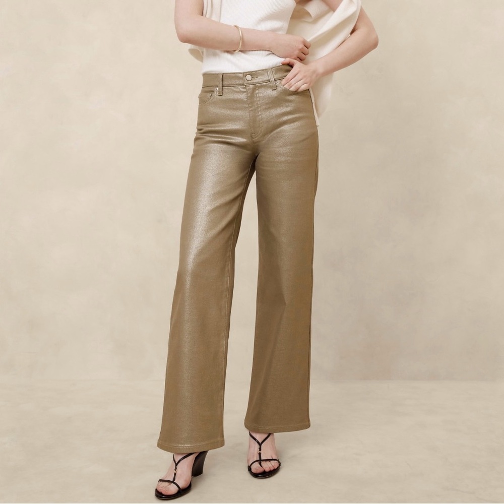 Banana Republic Metallic Taupe Wide-Leg Pants